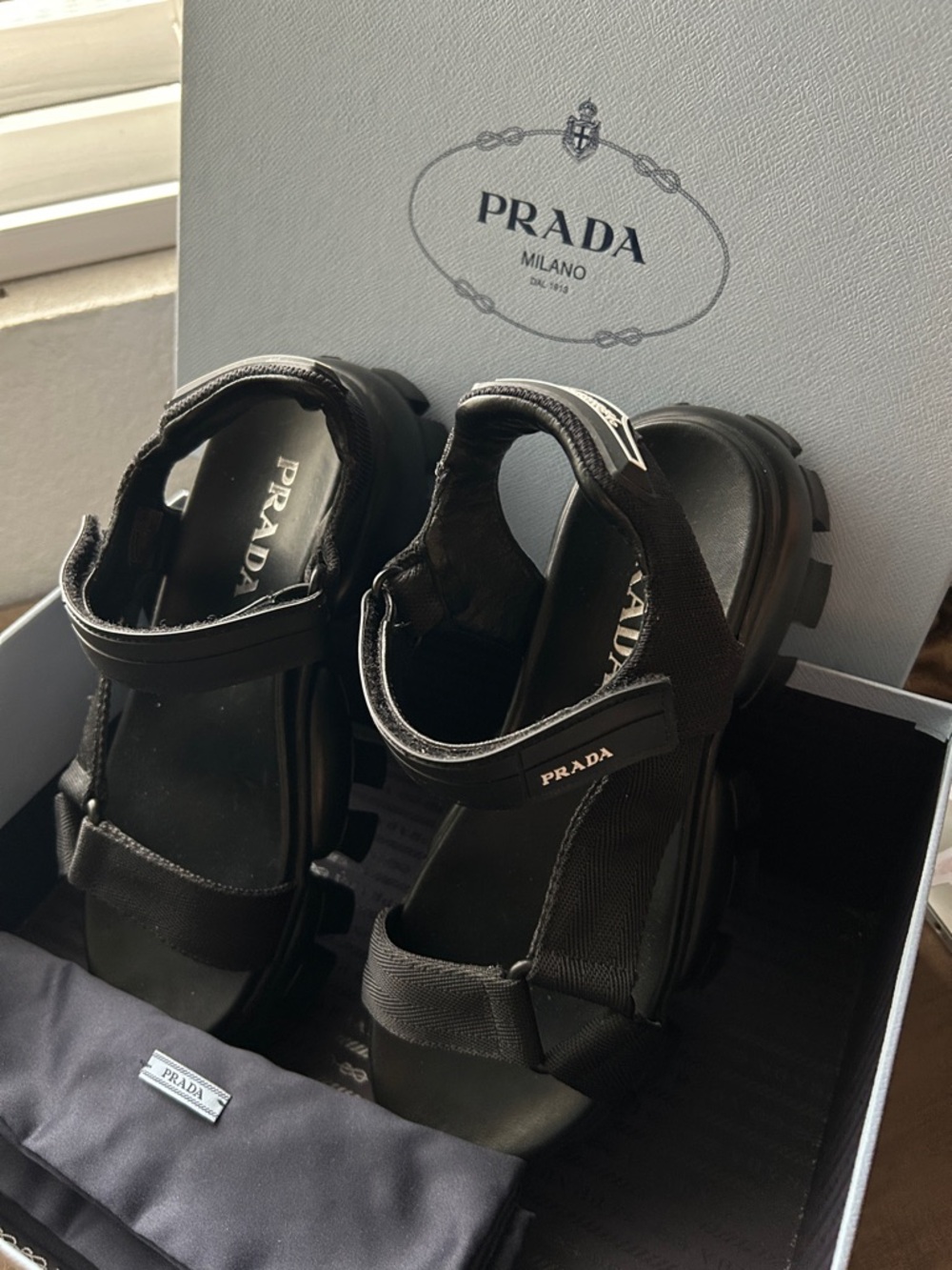Prada Black cloud bust thunder sandals